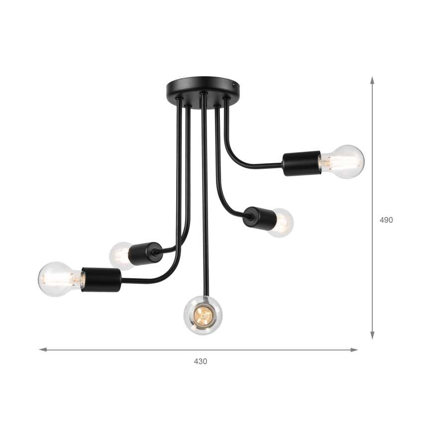 Pinnale kinnitatav lühter TRINITY 5xE27/15W/230V must