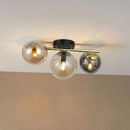 Pinnale paigaldatav lühter AURIS 3xE14/15W/230V kuldne/suitsune must/beež
