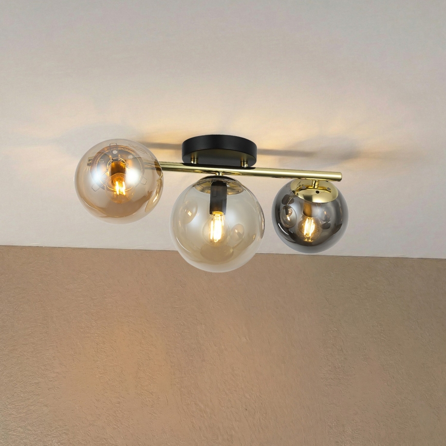 Pinnale paigaldatav lühter AURIS 3xE14/15W/230V kuldne/suitsune must/beež
