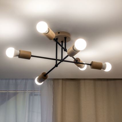 Pinnapealne laelühter CAMBRIDGE 6xE27/15W/230V, männipuit