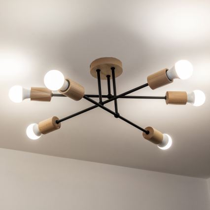 Pinnapealne laelühter CAMBRIDGE 6xE27/15W/230V, männipuit