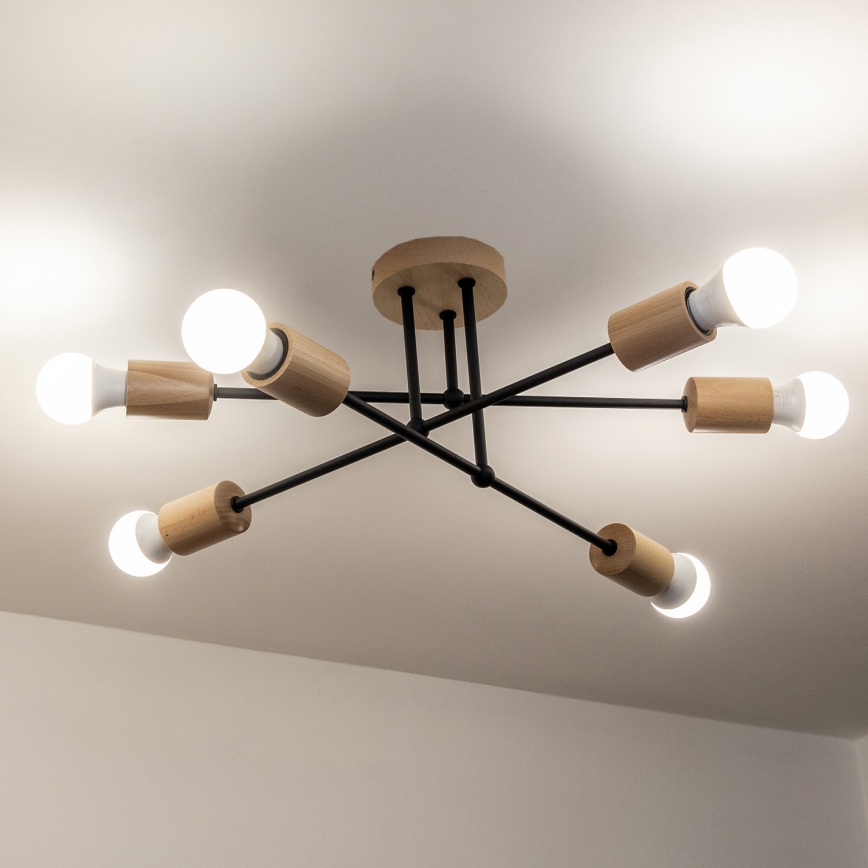 Pinnapealne laelühter CAMBRIDGE 6xE27/15W/230V, männipuit