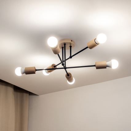 Pinnapealne laelühter CAMBRIDGE 6xE27/15W/230V, männipuit