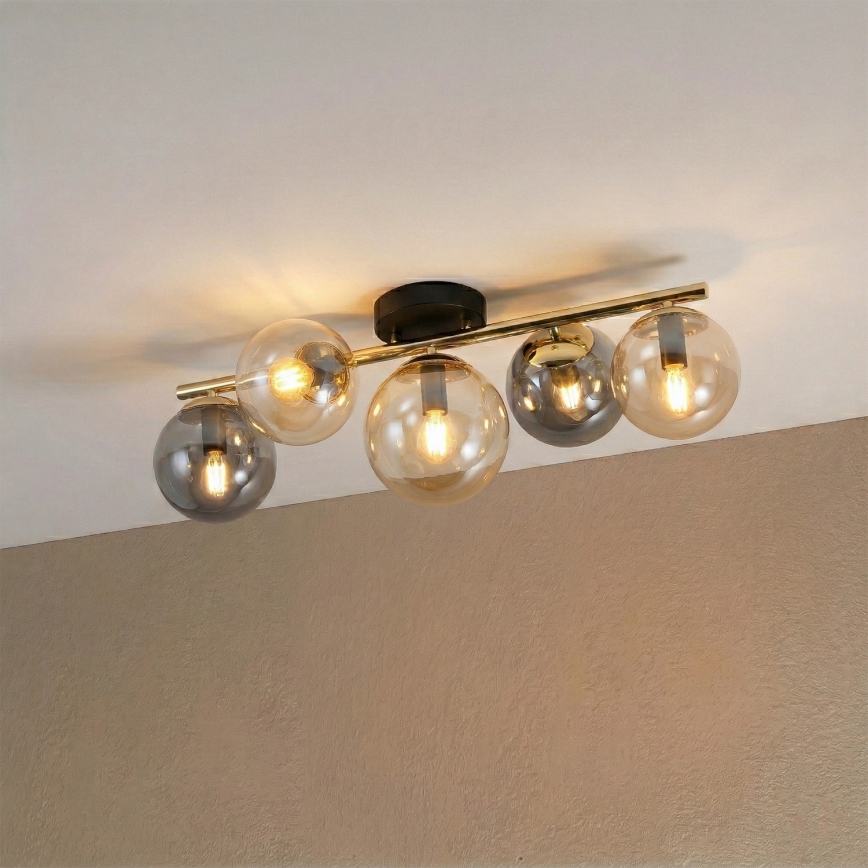 Pinnapealne lühter AURIS 5xE14/15W/230V kuldne/suitsune must/beež