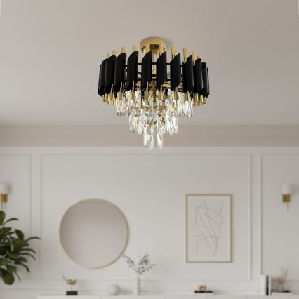 Pinnapealne lühter CRISTAL 5xE14/10W/230V, läbimõõt 38 cm, must/kuldne
