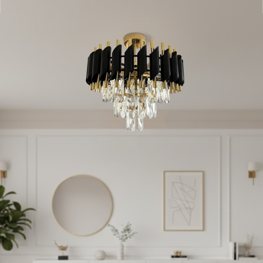 Pinnapealne lühter CRISTAL 5xE14/10W/230V, läbimõõt 38 cm, must/kuldne