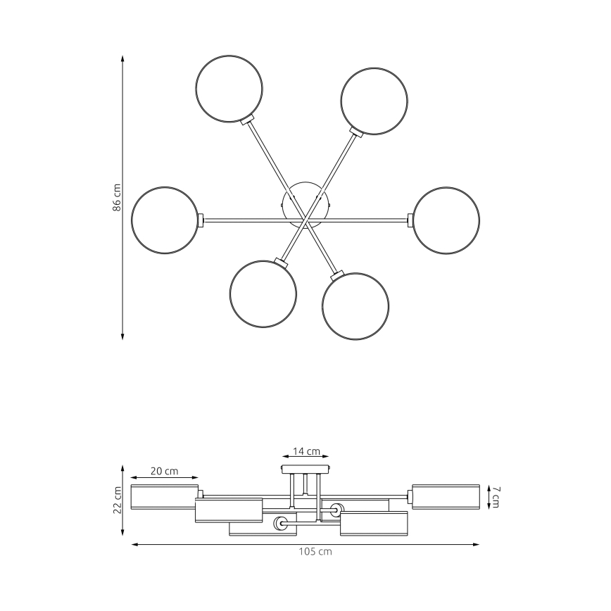Pinnapealne lühter MAGA 6xE14/10W/230V, hall