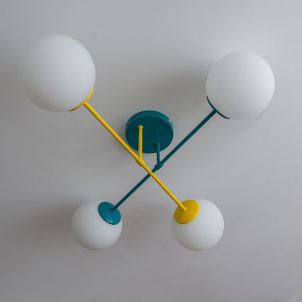 Pinnapealne lühter MOON 4xE27/15W/230V türkiissinine/kollane