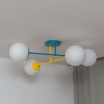 Pinnapealne lühter MOON 4xE27/15W/230V türkiissinine/kollane