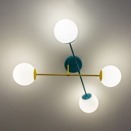 Pinnapealne lühter MOON 4xE27/15W/230V türkiissinine/kollane