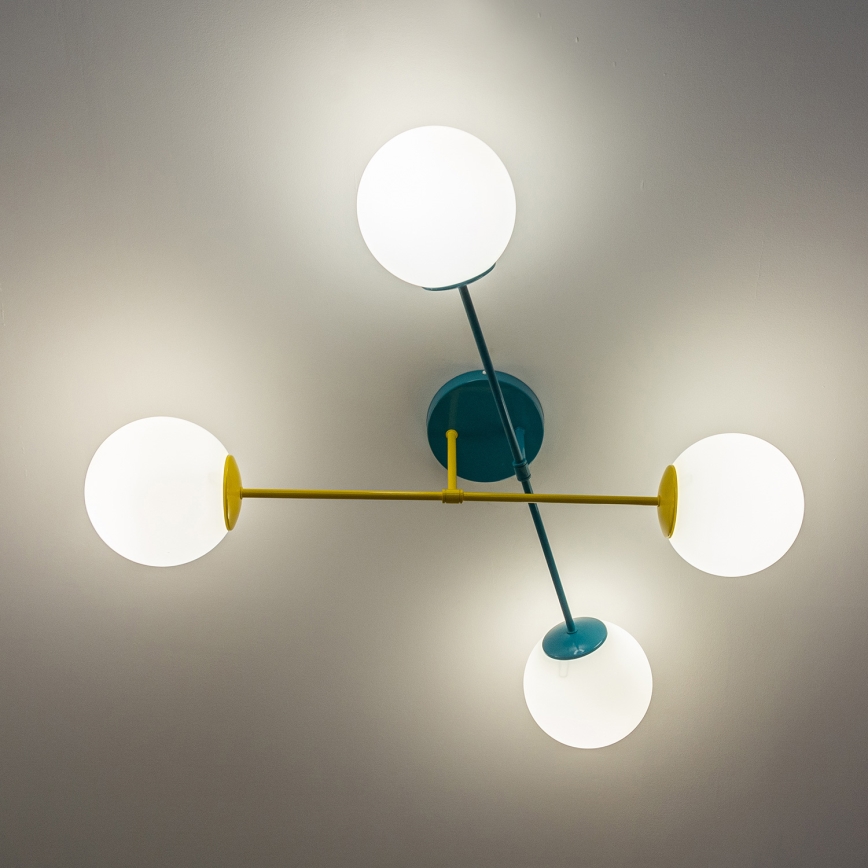 Pinnapealne lühter MOON 4xE27/15W/230V türkiissinine/kollane