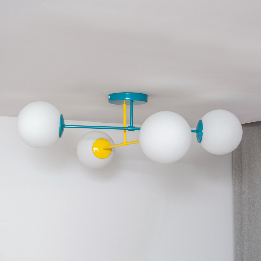 Pinnapealne lühter MOON 4xE27/15W/230V türkiissinine/kollane