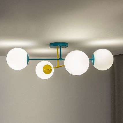 Pinnapealne lühter MOON 4xE27/15W/230V türkiissinine/kollane