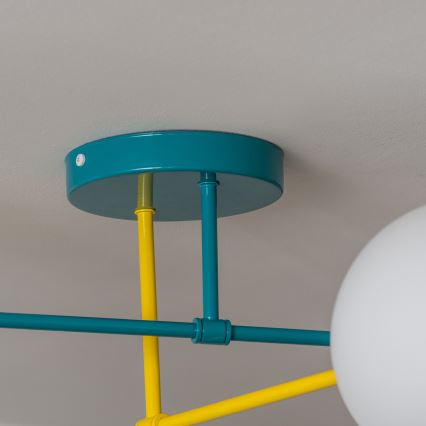 Pinnapealne lühter MOON 4xE27/15W/230V türkiissinine/kollane