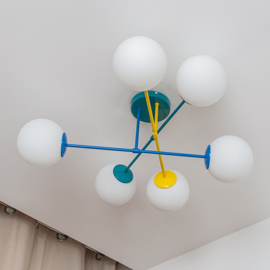 Pinnapealne lühter MOON 6xE27/15W/230V türkiissinine/kollane/sinine