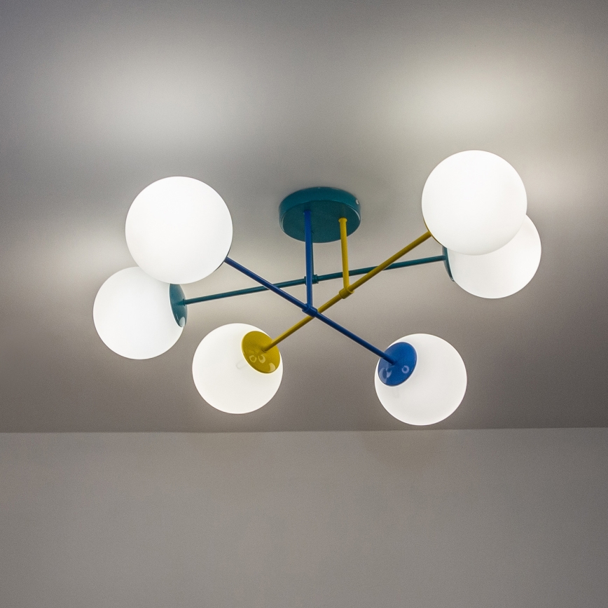 Pinnapealne lühter MOON 6xE27/15W/230V türkiissinine/kollane/sinine