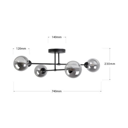 Pinnapealne lühter OBSIDIAN 4xG9/10W/230V must/suitsuhall