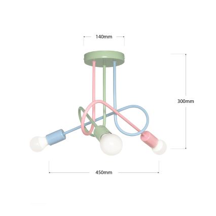 Pinnapealne lühter OXFORD 3xE27/15W/230V roheline/roosa/sinine