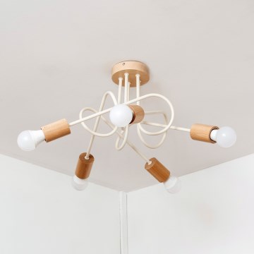 Pinnapealne lühter OXFORD 5xE27/15W/230V männipuit/kreem