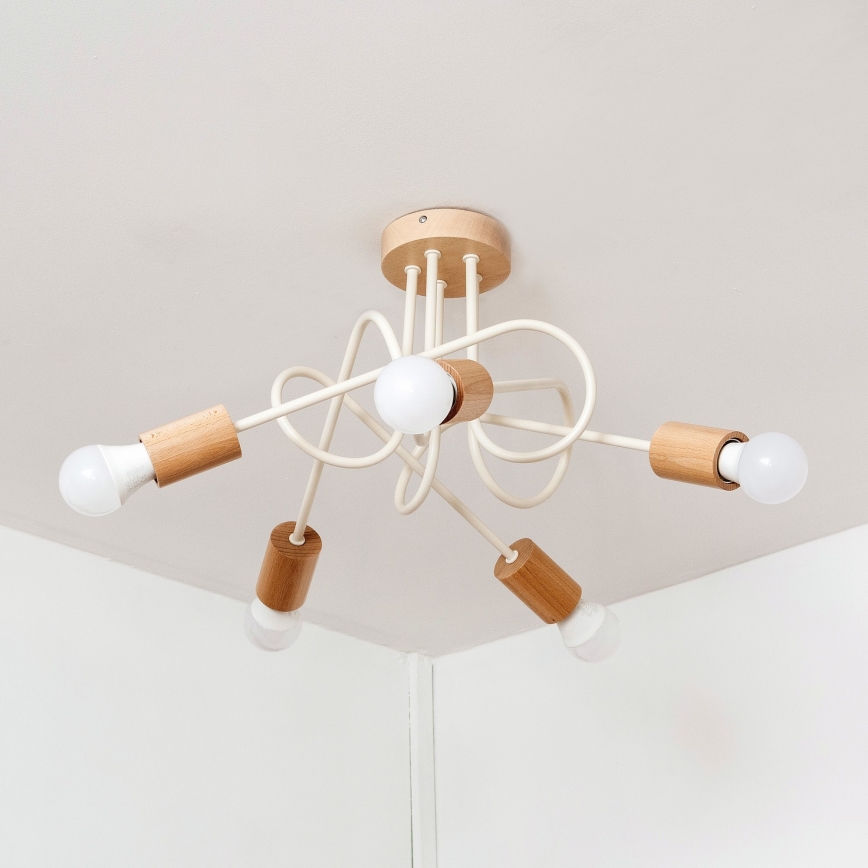 Pinnapealne lühter OXFORD 5xE27/15W/230V männipuit/kreem