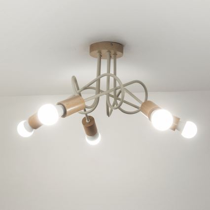 Pinnapealne lühter OXFORD 5xE27/15W/230V männipuit/kreem