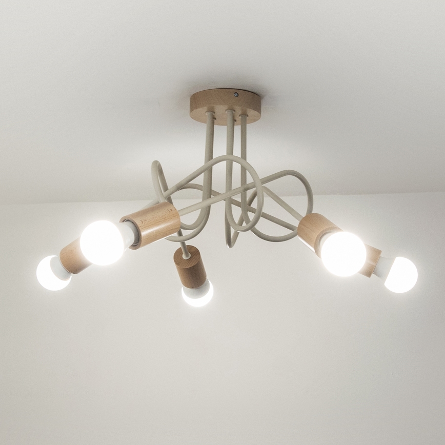 Pinnapealne lühter OXFORD 5xE27/15W/230V männipuit/kreem