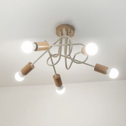 Pinnapealne lühter OXFORD 5xE27/15W/230V männipuit/kreem