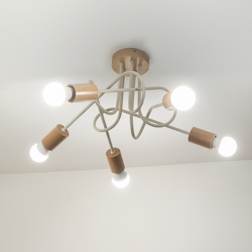 Pinnapealne lühter OXFORD 5xE27/15W/230V männipuit/kreem