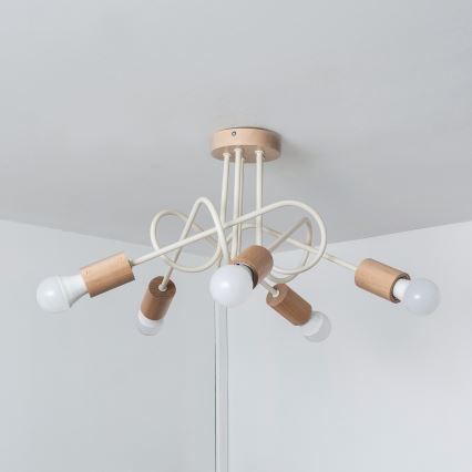 Pinnapealne lühter OXFORD 5xE27/15W/230V männipuit/kreem