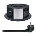 Pistiktorn töötasapinnale Qi juhtmevaba laadimisega 3x230V + 1xUSB-A + 1xUSB-C must/hõbedane