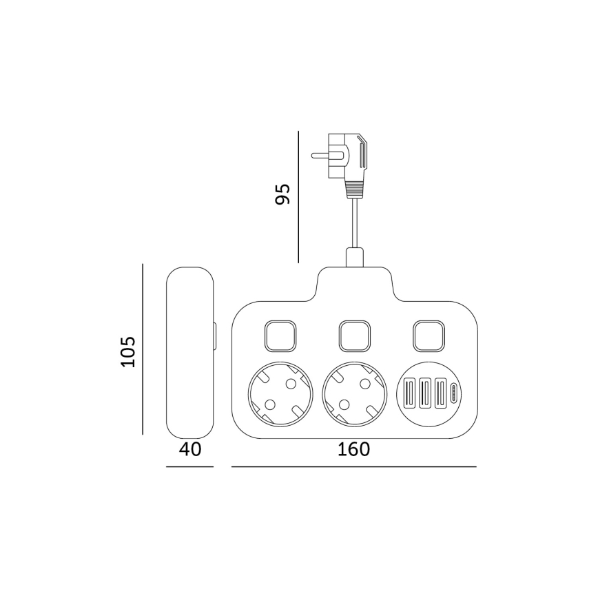 Pistiku jagaja koos lülitiga LINEA 2x230V + 4xUSB A/C SCHUKO must