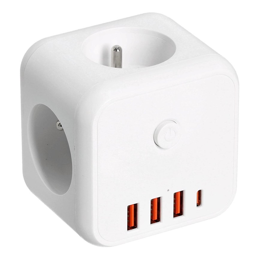 Pistiku jagaja koos lülitiga LINEA 3x230V + 4xUSB A/C valge