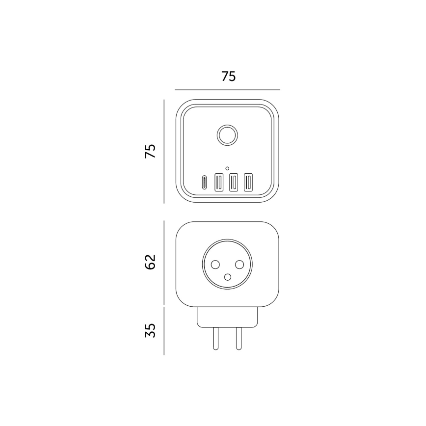 Pistiku jagaja koos lülitiga LINEA 3x230V + 4xUSB A/C valge