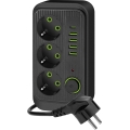 Pistiku jagaja koos lülitiga LINEA 3x230V + 5xUSB A/C 1,5 m SCHUKO must