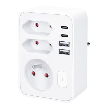 Pistikupesa jagaja 1x16A+2x 2,5A koos 2xUSB A+C laadijaga valge