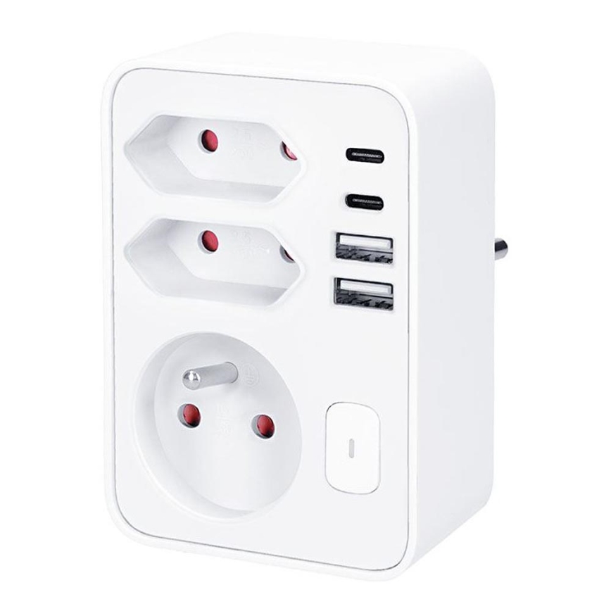 Pistikupesa jagaja 1x16A+2x 2,5A koos 2xUSB A+C laadijaga valge