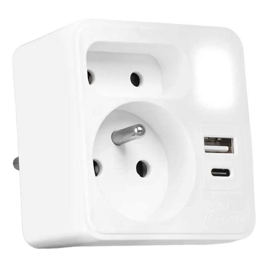 Pistikupesa jagaja 2x + USB-C + USB-A koos LED-valgustusega LED/0,5W/230V 3000K