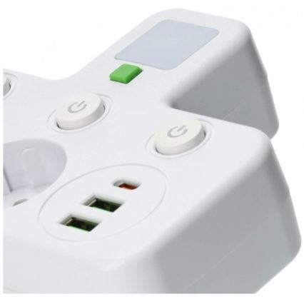 Pistikupesajaotur lülitiga ja LED-valgustusega LINEA PRO 2Z + 3xUSB A/C SCHUKO 4000K valge