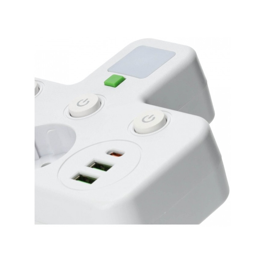 Pistikupesajaotur lülitiga ja LED-valgustusega LINEA PRO 2Z + 3xUSB A/C SCHUKO 4000K valge