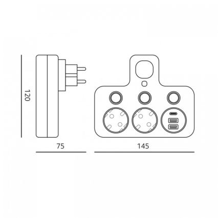 Pistikupesajaotur lülitiga ja LED-valgustusega LINEA PRO 2Z + 3xUSB A/C SCHUKO 4000K valge