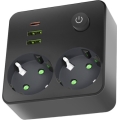 Pistikupesa-jaotur lülitiga LINEA 2x230V + 3xUSB A/C SCHUKO must