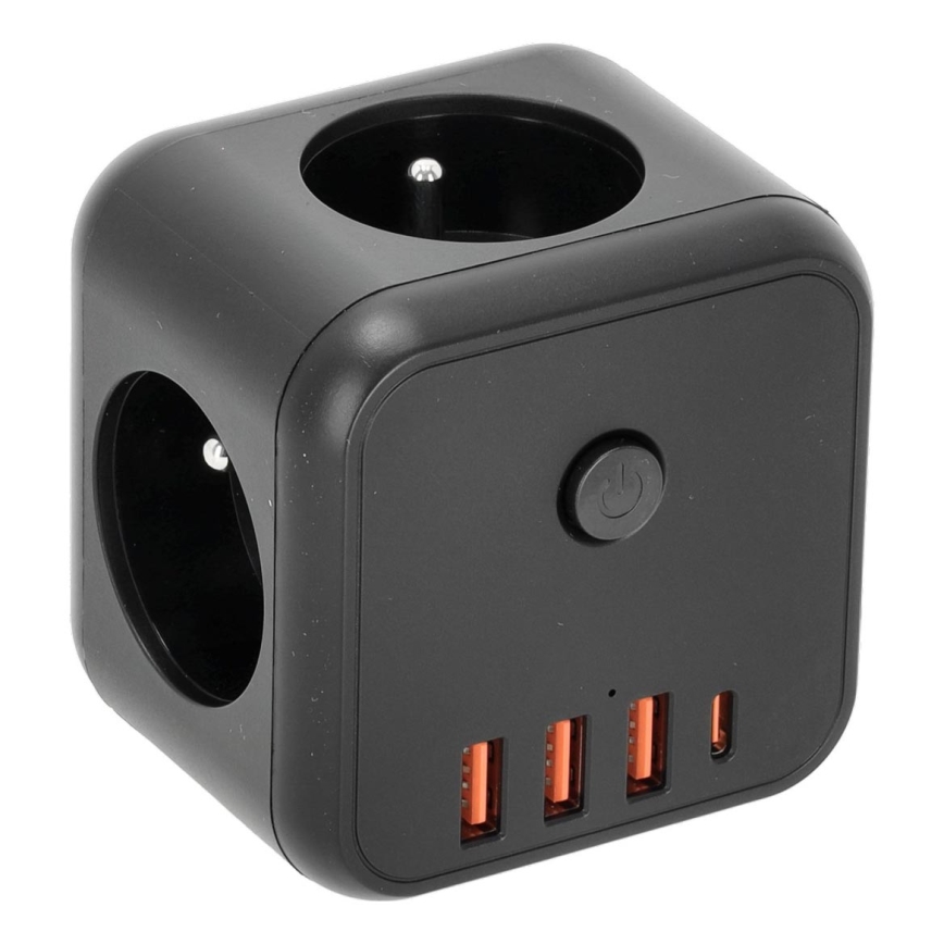 Pistikupesa jaotur lülitiga LINEA 3x230V + 4xUSB A/C must
