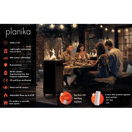 Planika - Välistingimustes gaasikamin 142x36 cm 8kW 1xAAA hall + kaitsekate