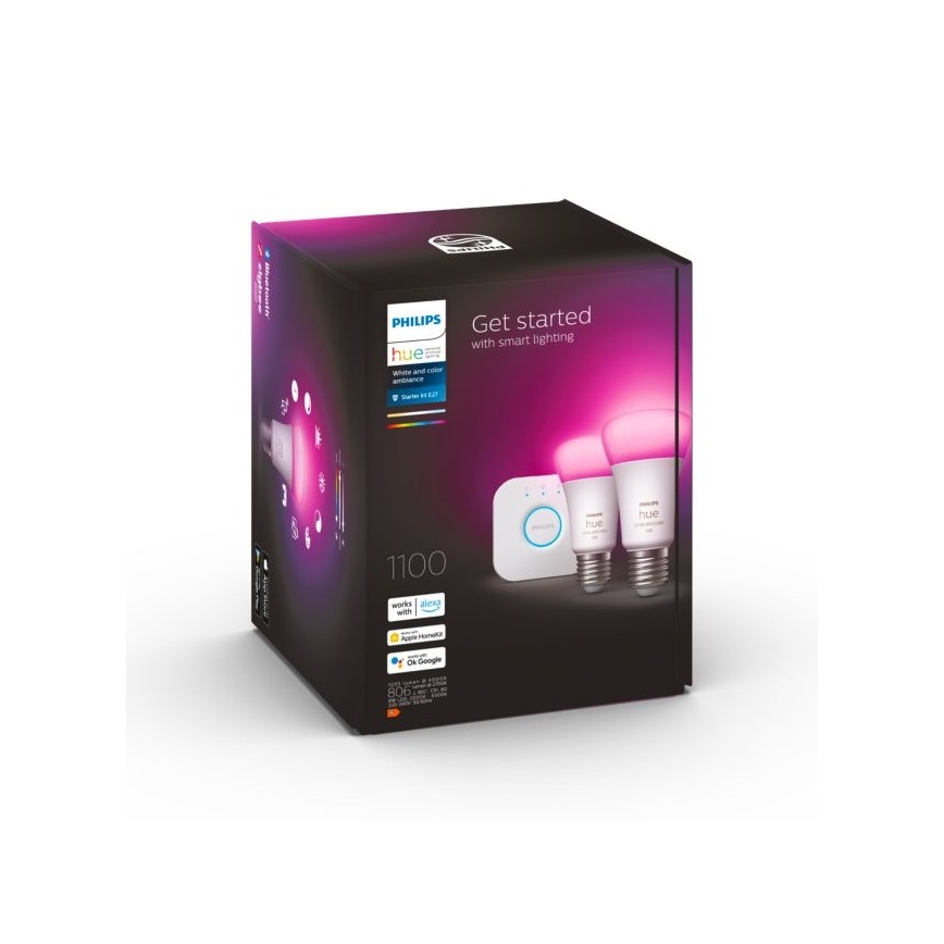 Põhikomplekt Philips Hue WHITE AND COLOR AMIANCE 2xE27/9W/230V 2000-6500K + ühendusseade