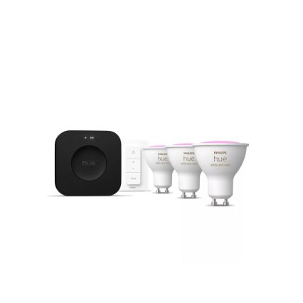 Algkomplekt Philips Hue WHITE AND COLOR AMBIANCE 3xGU10/4,2W 2000-6500K + Hue bridge ja dimmerlüliti