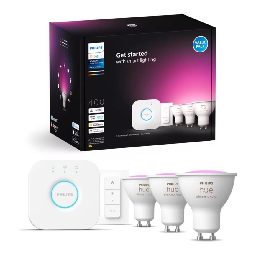 Põhikomplekt Philips Hue WHITE AND COLOR AMBIANCE 3xGU10/4,2W/230V 2000-6500K + seade ühendamiseks