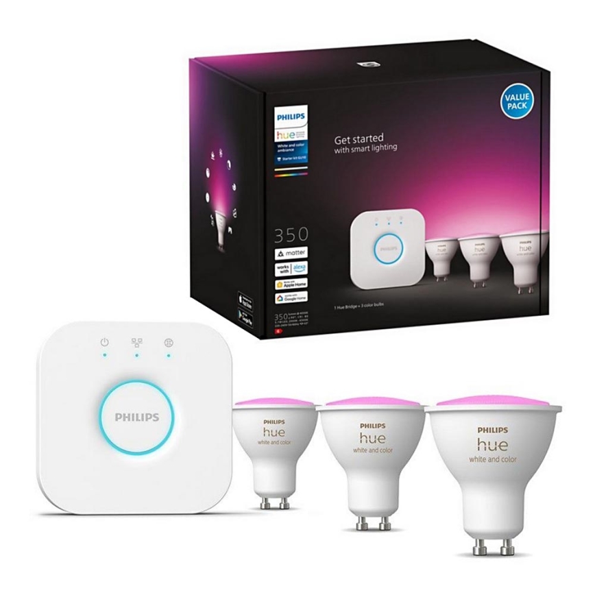 Põhikomplekt Philips Hue WHITE AND COLOR AMBIANCE 3xGU10/5,7W/230V 2000-6500K + seade ühendamiseks