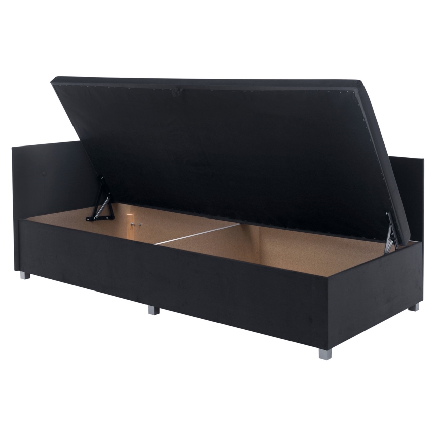 Polsterdatud voodi universaalse peatsiga ja hoiuruumiga AMSTERDAM 90x200 cm hall