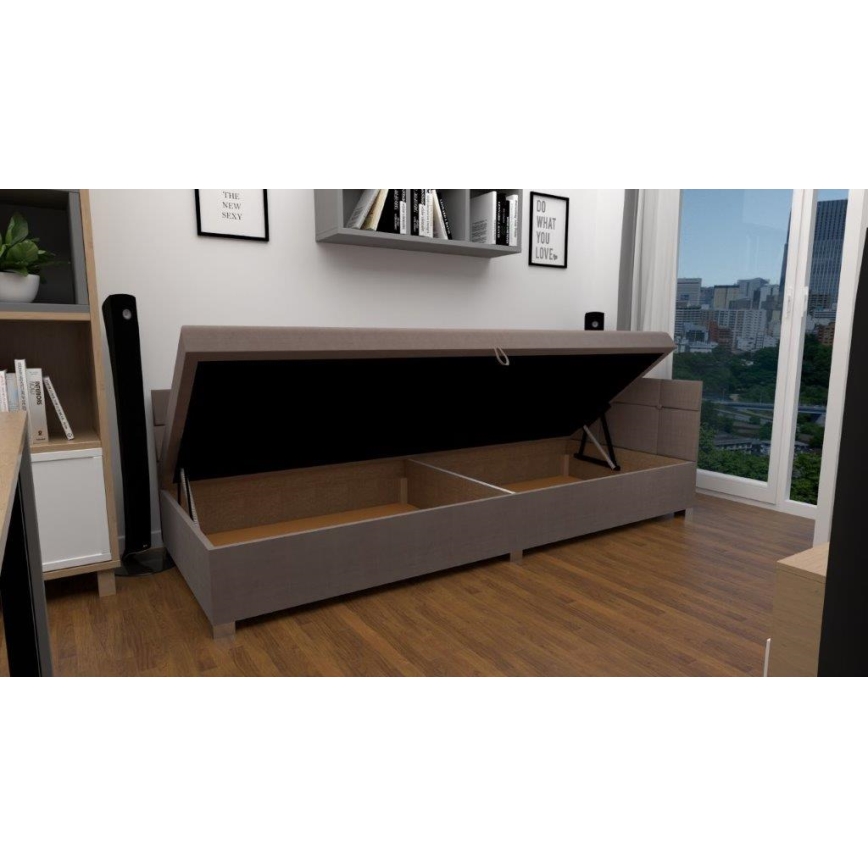 Polsterdatud voodi universaalse voodipeatsiga ja hoiuruumiga AMSTERDAM 90x200 cm beež