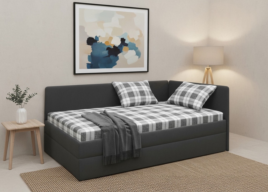 Polsterdatud päevavoodi ARLY universaalse vasak-/parempoolse peatsiga 110x200 cm antratsiit/valge
